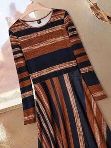 EMERY ROSE 女士休闲条纹圆领长袖冬季连衣裙 - 彩色 - 查看 5