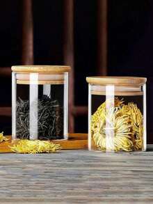 Bộ 2/4/6/8 hũ thủy tinh đựng thực phẩm, hộp đựng có nắp tre kín, hũ trong suốt di động dùng để đựng trà, cà phê hạt, đường, kẹo, gia vị, đồ dùng nhà bếp, chai thủy tinh. - Nhiều màu - Xem 17