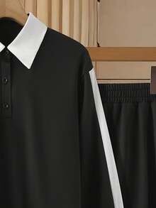 Modelyn Contrast Color Collared Casual 2 Pieces Set - Black and White - View 6