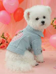 PETSIN 1pc Pet Clothes, Embroidered Pink Love Cat And Dog Clothes, Cute Valentine's Day Outfits, Spring And Autumn Casual Jackets