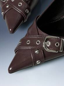 CUCCOO GRLICON Women's Pointed Toe Buckle Design Fashionable High Heels For Daily Commute - Chocolate Brown - View 4
