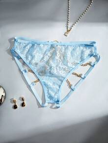 Sexy Lace Chain Bell Crotchless Panties - Baby Blue - View 3