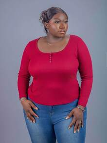 CurvyTilda Plus Size Casual Scoop Neck Long Sleeve Ruched Waist Top, Fall Top For Women, For Hourglass Body Shape