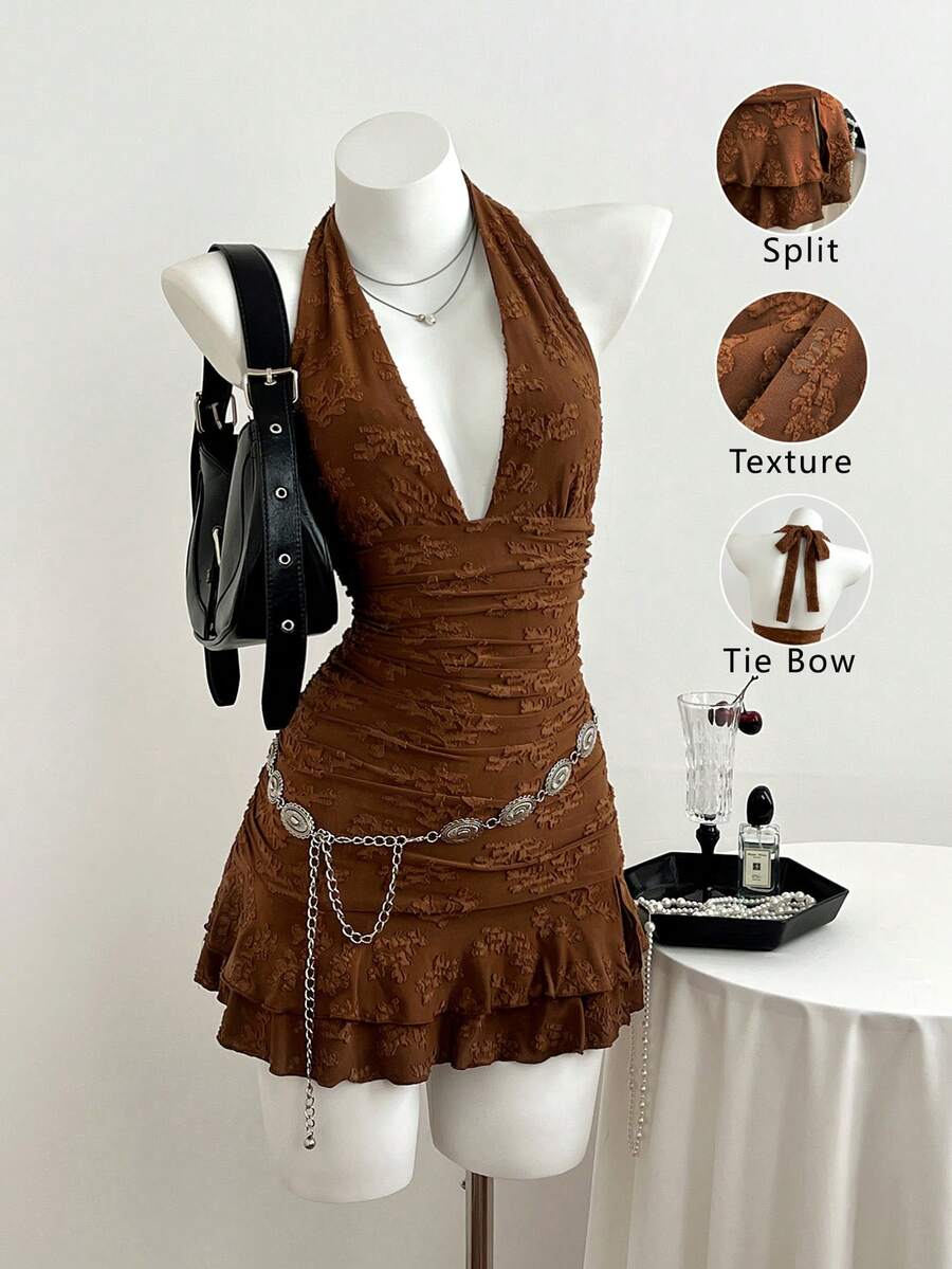 Elamini Sexy Summer Dress In Textured Fabric With Multi-Layer Hem And Backless Design For New Year Party