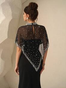 Coutiva 女士立领珍珠装饰高端晚礼服，优雅精致 - 黑色 - 查看 4