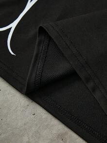 TOKVUE 男士街头风 INS “This City”撞色刺绣T恤，适合户外音乐节、休闲外出、朋友聚会、送给男友/老公的礼物、周年纪念礼物 - 黑色 - 查看 7