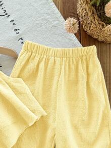 SHEIN LMoss Kids 2pcs Baby Girl Solid Color Sleeveless Top And Loose Casual Pants Set - Yellow - View 6