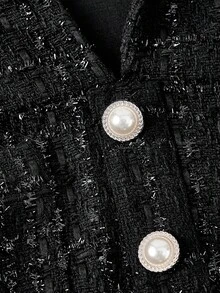 SHEIN MOD 优雅粗花呢拼接迷你连衣裙（女士款） - 黑與白 - 查看 3