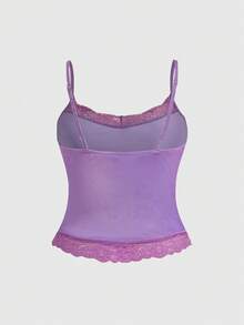 ROMWE Áo hai dây và áo tank top cỡ lớn Fairycore họa tiết bướm đính đá paisley viền ren, áo hai dây cỡ lớn dành cho nữ, áo hai dây màu tím oải hương lãng mạn cổ điển thanh lịch dành cho nữ. - Màu tím - Xem 2