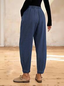 EMERY ROSE 女式休闲水洗褶皱裤脚牛仔裤 - 中等水洗藍 - 查看 2