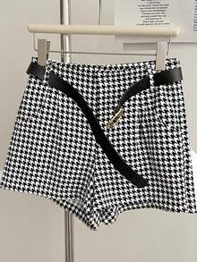 Franclia 大码夏季休闲千鸟格印花短裤 - 黑與白 - 查看 3