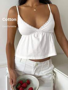 CovetEZ Yellow Casual Lace Camisole For Women - White - View 5