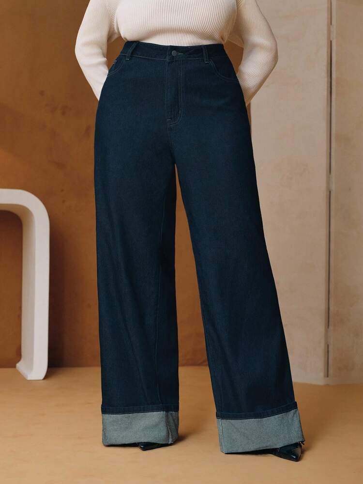 New Plus Size Women's Fashion Party & Valentine's Day Classic Blue Straight Leg Jeans