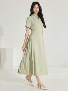 Heiryn 女士优雅通勤纯色褶裥下摆中长连衣裙 - 淡紫色 - 查看 3