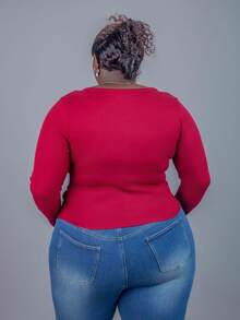 CurvyTilda Plus Size Casual Scoop Neck Long Sleeve Ruched Waist Top, Fall Top For Women, For Hourglass Body Shape