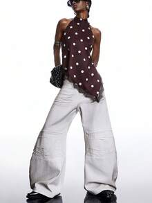 LYSMO 女士性感波点蕾丝边不对称下摆露背吊带上衣，夏季 - 彩色 - 查看 6