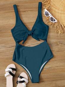 Costavie Áo tắm liền thân không tay màu xanh ngọc lam thanh lịch, cạp cao, dây đeo điều chỉnh được, năm 2026, thích hợp cho mùa xuân/hè. - Màu xanh ngọc - Xem 2