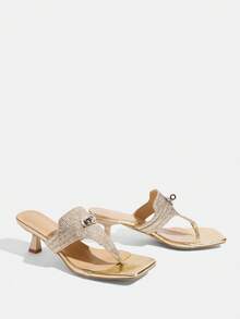 CUCCOO TILAWA Women's Fashionable Elegant Party Thong Heeled Sandals Valentine's Day - Gold - View 4