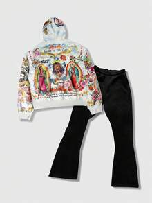 ROMWE MEN 2pcs/Set Unisex Hooded Sweatshirt Set - Multicolor - View 2