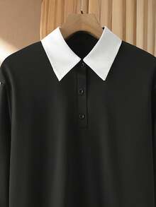 Modelyn Contrast Color Collared Casual 2 Pieces Set - Black and White - View 3