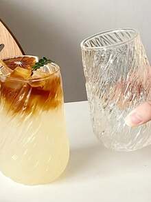 透明复古纹理玻璃杯，独特的扭纹高脚杯，适用于冰咖啡、啤酒和苏打水，美观的玻璃杯，适合家庭咖啡馆、酒吧和日常使用，鸡尾酒会礼品。也适用于冰茶和鸡尾酒，简约的酒吧用具，适合家庭厨房，时尚的礼品创意，圣诞礼物，家居装饰，女士礼物，适合高端摄影 - 透明 - 查看 5
