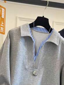 Resyla Women's Striped Patchwork Long Sleeve Casual Loose Mid-Length Dress