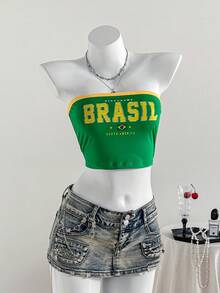 Comfortcana Brazilian Print Strapless Top, Team Style - Green - View 6