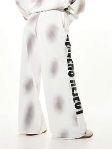 SUMWON WOMEN Oversized Wide Leg Graphic Joggers With Heaven's Reject Print Side Stripe Detail Relaxed Fit Sweatpants - White - View 2