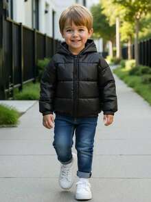 SHEIN 两件套儿童/青少年男童休闲日常加厚连帽拉链外套和长牛仔裤套装 - 彩色 - 查看 1