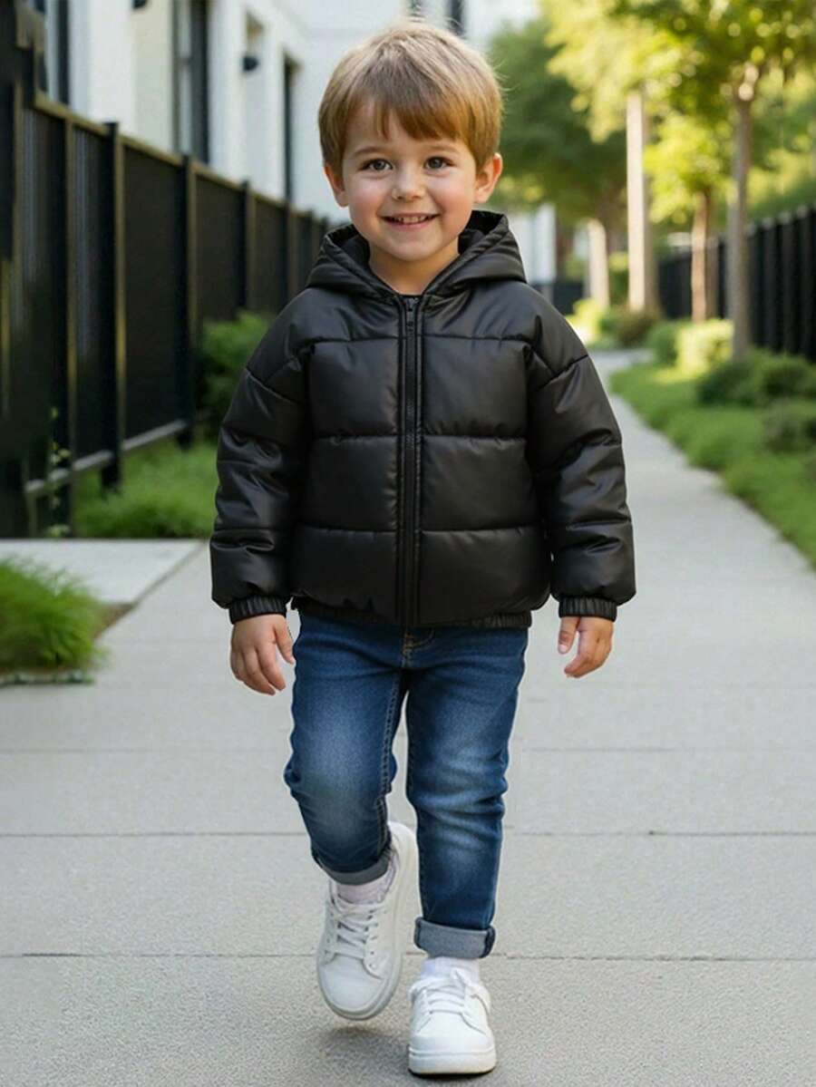 SHEIN 两件套儿童/青少年男童休闲日常加厚连帽拉链外套和长牛仔裤套装 - 彩色 - 查看 1