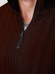 Manfinity CasualCool Maglietta a maniche lunghe con mezza patta e costine, di colore unito, da uomo - Marrone ruggine - Visualizzare 3