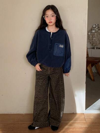 DAZY 少女宽松口袋装饰抓绒卫衣，秋季