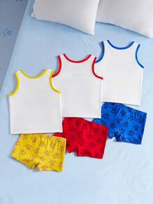 SHEIN | PAW Patrol 男童6件套柔软舒适小狗印花圆领背心和短裤内衣套装 - 白色 - 查看 2