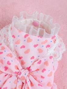 PETSIN 1件猫狗服装，可爱粉色公主风连衣裙，带有心形图案，适合宠物春季穿着 - 粉色 - 查看 7