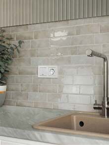 30 miếng dán tường giả gạch màu be bóng bẩy, tự dính, chống thấm nước, thích hợp cho phòng khách, nhà bếp, phòng tắm, nhà ở, kiểu Zellige. - Màu be - Xem 5