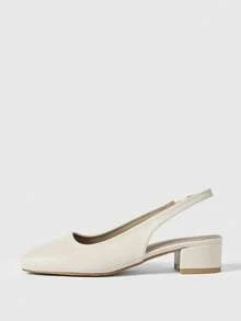 Sleekvia 女士休闲方跟平底鞋，纯色，适合办公和通勤穿着。 - 杏色 - 查看 6