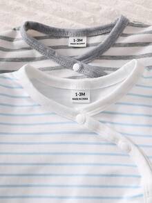 Newborn Elegant Floral Gray & Blue Striped Pattern Cardigan Long Sleeve Outfit Set - Baby Blue - View 5