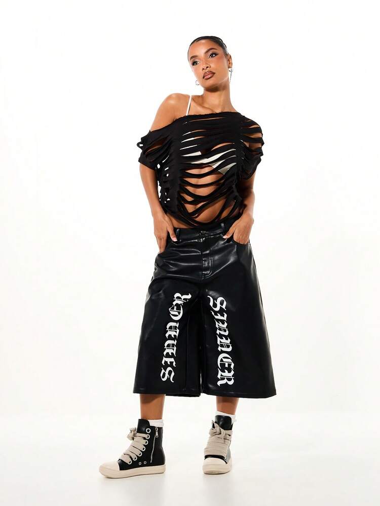 SUMWON WOMEN Ripped Off Shoulder Top With Cut Outs