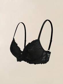 SHEIN 3pcs Solid Lace Underwire Push Up Bra Lingerie - Multicolor - View 9