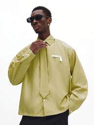 SUMWON Bol Kesim Uzun Kollu Çizgili Düğmeli Yaka Gömlek ve Uyumlu Kravat İlkbahar Yaz İş Gündelik Ofis Giyim