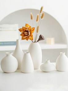 1PC Small Flower Vase White Ceramic Vase Wedding Centerpiece Arrangement Plants Flower Pot Home Living Room Desktop Decoration - White - View 3