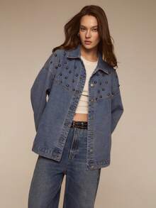 ATUI Studio 女士铆钉纽扣长袖牛仔衬衫 - 藍色 - 查看 4