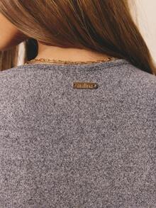 Aralina 柔软弹力针织单肩长袖裹身系带修身不对称设计外出上衣女装 - 灰色 - 查看 5