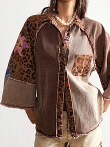 Bohemela Áo kiểu nữ Boho Thu/Đông màu nâu nhạt, chất liệu dệt kim, kiểu dáng rộng rãi, họa tiết da báo và hoa vintage, có túi, phong cách miền Tây hoang dã, thích hợp cho các buổi hòa nhạc, kỳ nghỉ, đi xem hòa nhạc, du lịch, đi học, Giáng sinh, Năm mới, Lễ tình nhân. - Nhiều màu - Xem 6