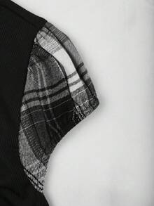 Sunspun 大码女式格子拼接针织罗纹衬衫 - 彩色 - 查看 4