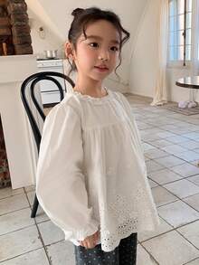 DAZY Young Girl' Cute Ruffle Trim Long Sleeve Blouse, Spring/Summer - White - View 4