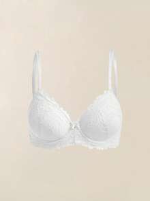 SHEIN 3pcs Solid Lace Underwire Push Up Bra Lingerie - Multicolor - View 3