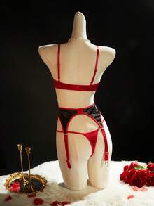 SpicyHot Red & Black Extremely Sexy Holiday Party Lingerie Set, Christmas - black red - View 2