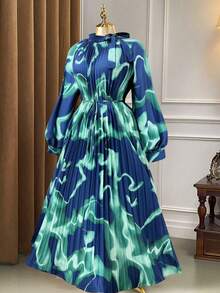 Rometta 大码女式印花插肩袖褶皱优雅连衣裙 - 彩色 - 查看 3