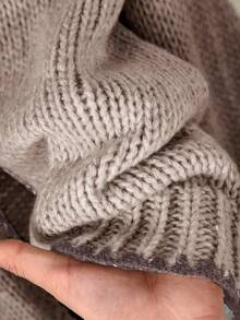 CosyJoli Sweater Kasual Ukuran Besar dengan Pita Ikat dan Trim Kontras, Kardigan/Musim Dingin - Aprikot - View 6